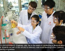 HANDS-ON EXPERIENCE: Engineer Jully Tan in the midst of conducting a demonstration for her students as part of her efforts to intensify real-world learning in the chemical engineering programme.