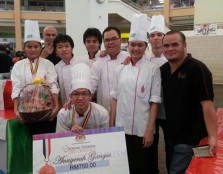  EXCITEMENT: Students showing their medal and prizes with their Head of Department, Joseph Martin Pudun (first from right) and Chef lecturer after the competition.