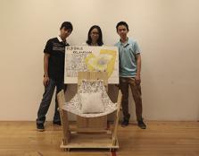  (left-right) Gee Sze Yong, 19, Ting Ying San, 21 and Lim Chuun Kiat, 19 from UCSI’s Diploma in Architectural Studies And Interior Architecture programme with their winning chair design.