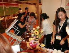 Students and faculty from the UCSI University Faculty of Applied Sciences display their new food inventions during the Malaysian Internatio​nal Food and Beverage Fair at the Putra World Trade Centre in Kuala Lumpur.