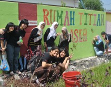 Students from UCSI University’s Hope Revive Club stand outside Rumah Titian Kasih, a shelter home for single mothers and orphans in Taman Tasik Titiwangsa, during their October trip to volunteer.