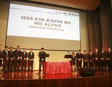  INDUCTION: IEEE-HKN Mu Alpha chapter president Chan Kok Wai (middle) on stage with other charter members and UCSI academics during the induction ceremony.