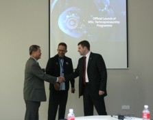  STRONG TIE-UP: IT Asia head and Hilti Asia IT Services Sdn. Bhd. managing director Dr Christoph Baeck (right) congratulating UCSI deputy vice-chancellor (Academic Affairs & Research) Prof. Emeritus Dr. Lim Koon Ong (left) on the launch of the University’