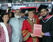 Dr Juzer Abbasi (right) celebrates his graduation with his parents and founder of UCSI University Dato' Peter Ng (second from right).