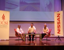  ENGAGING SESSION (From left): UCSI Postgraduate & Research department head Dr Ammar A. M. Ali Al Talib, ETCM senior manager (Product Planning) Mr Dennis Wong Chee Ping and ETCM Nissan LEAF ambassador Hanis Azarea Bt. Mohammad Azman in the midst of the Q&