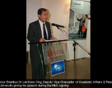 Professor Emeritus Dr Lim Koon Ong, Deputy Vice Chancellor of Academic Affairs & Research, UCSI University giving his speech during the MoU signing.