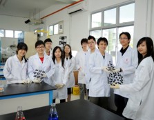 GOOD BONDING: Students posing with ball-and-stick-models at UCSI’s chemistry lab.