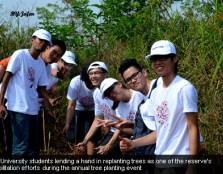 UCSI University students lending a hand in replanting trees as one of the reserve's rehabilitation efforts during the annual tree planting event.