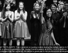 Tracy receives a rousing ovation during the curtain call for A Choral Fiesta, a concert organized by the Young Choral Academy at KLPAC.