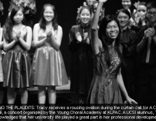Tracy receives a rousing ovation during the curtain call for A Choral Fiesta, a concert organized by the Young Choral Academy at KLPAC.