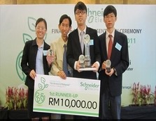 UCSI University recently bagged the first runner-up prize at the Schneider Electric University Challenge 2011, wining them RM10,000 including a group trophy and certificates for their invention on an Integrated Energy Saving System.